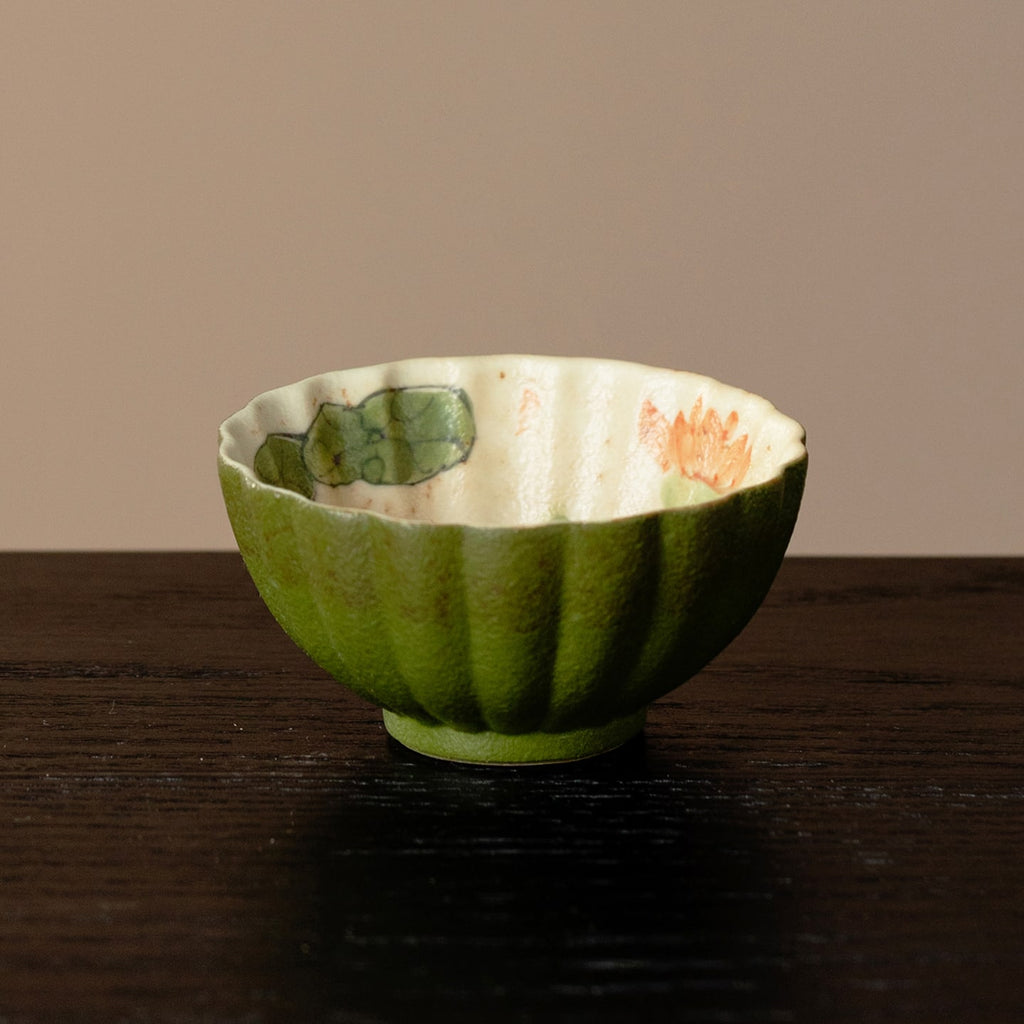 Tangerine Green Hand-Painted Lotus & Fish Chrysanthemum Tasting Cup — view 4