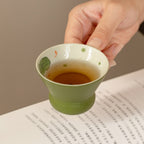 Tangerine Green Hand-Painted Lotus & Fish Clear-Sky Ear-Handle Tasting Cup — view 3