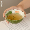 Tangerine Green Hand-Painted Lotus & Fish Faceted Wide-Rim Tasting Cup — view 2
