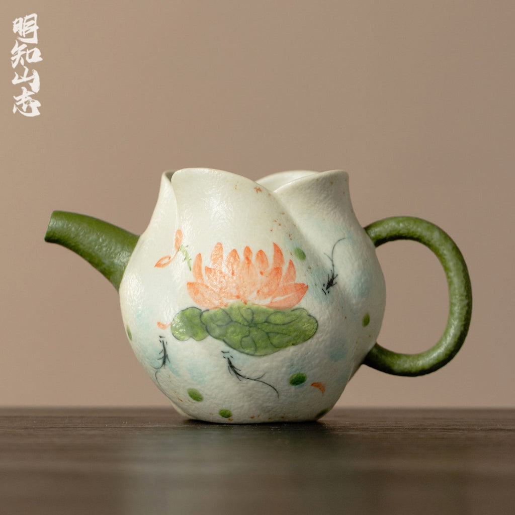 Tangerine Green Hand-Painted Lotus & Fish Petal Fairness Pitcher — view 2