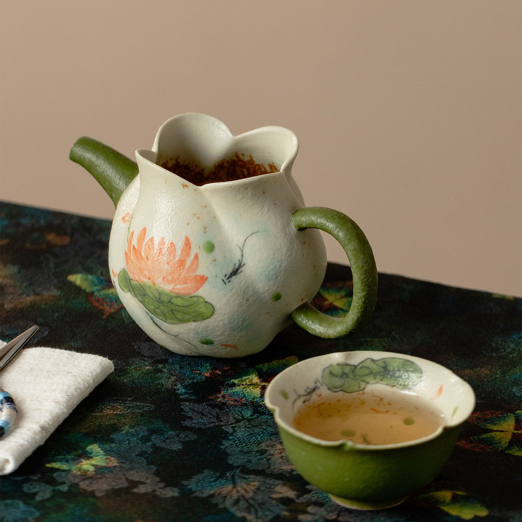 Tangerine Green Hand-Painted Lotus & Fish Petal Fairness Pitcher — view 5
