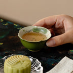 Tangerine Green Hand-Painted Lotus & Fish Petal-Rim Tasting Cup — view 5