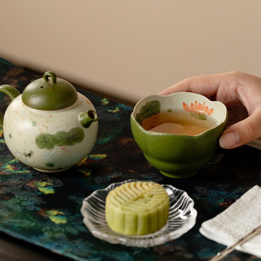 Tangerine Green Hand-Painted Lotus & Fish Withered Lotus Tasting Cup — view 4