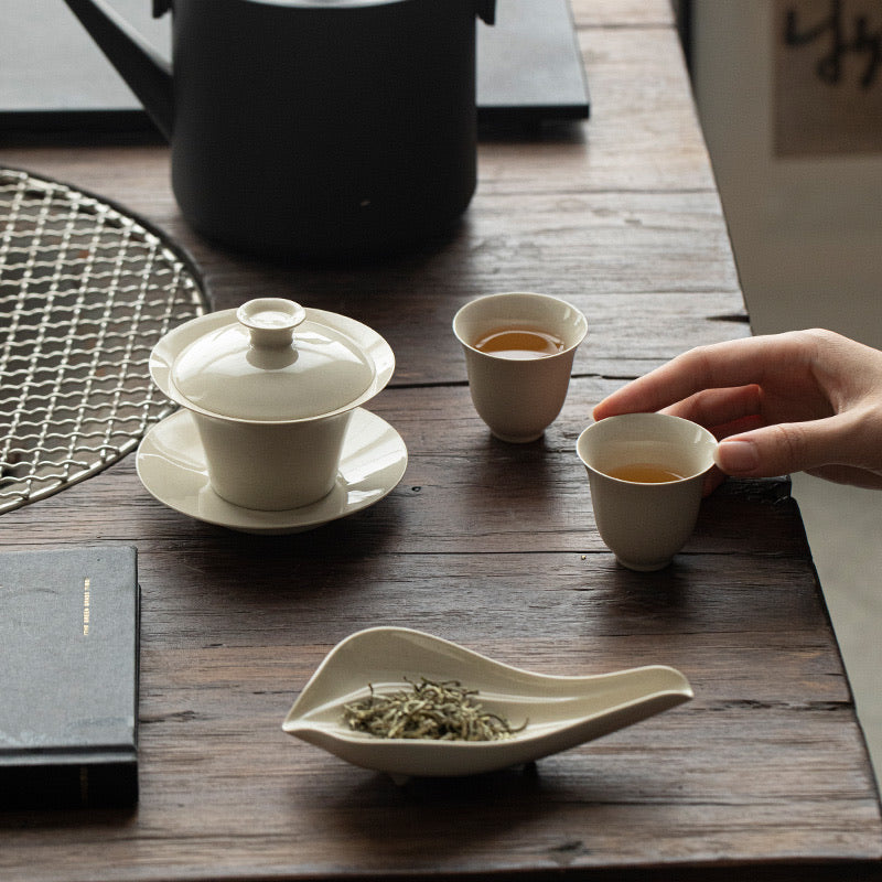 Wood Ash Four-Sunset Gaiwan in a quiet tea session