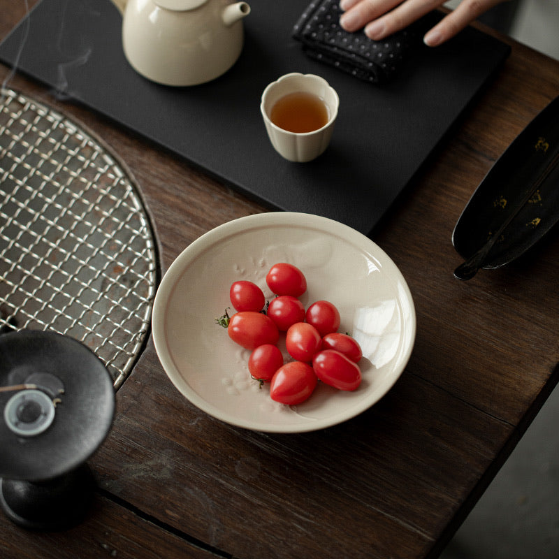 Wood Ash Harvest Tea Snack Plate serving small tomatoes