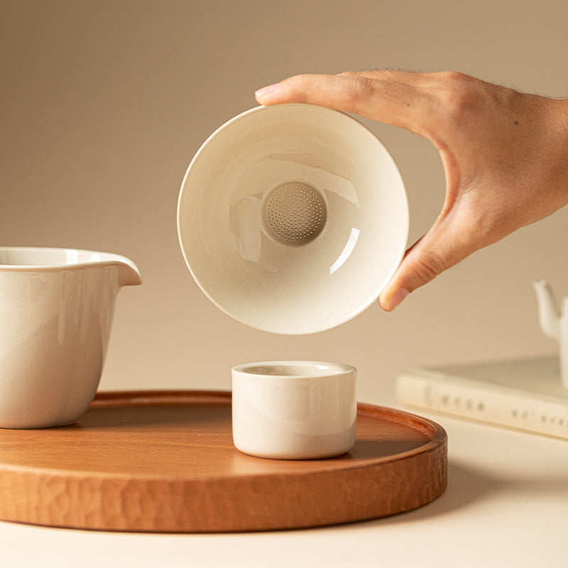 Wood Ash Jinzhao Tea Strainer showing its perforated ceramic filter